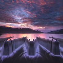 The sunrise of sawtooth weir spillway